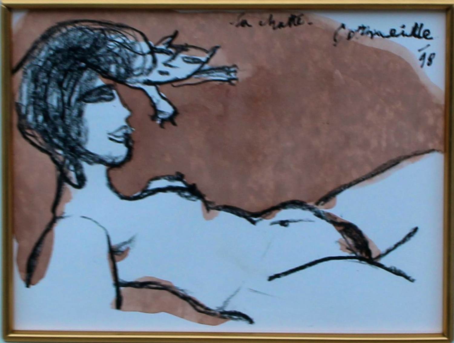 Corneille - Ingelijste inkttekening/aquarel op papier: La chatte - 1998(nette lijst) kopen? Bied vanaf 1295!