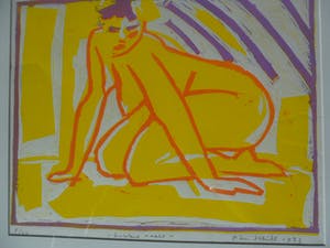 Pim Schilt - Linosnede, titel, Knielend Naakt, uit 1983 kopen? Bied vanaf 40!