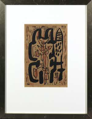 Anton Rooskens - Handgekleurde linosnede, Voorspoedig 1955 - Ingelijst verkocht voor € 200!