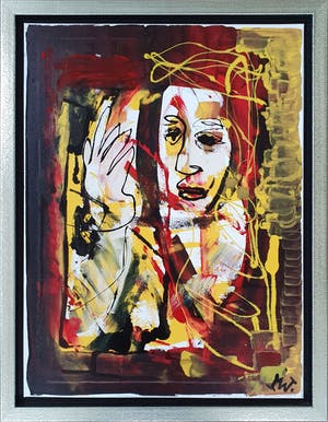 Martin van Wordragen - Wuivende dame in venster - Ingelijst kopen? Bied vanaf 340!