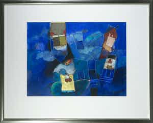 Michel van Overbeeke - Gouache met bladgoud, Zonder titel - Ingelijst verkocht voor € 100!