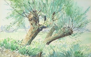 Pieter van Oostveen - Aquarel, Landschap - Ingelijst kopen? Bied vanaf 1!