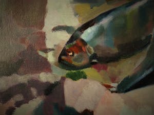 Niet of onleesbaar gesigneerd - Mooi expressionistisch olieverf "stilleven - Vissen op tafel " gesigneerd kopen? Bied vanaf 10!