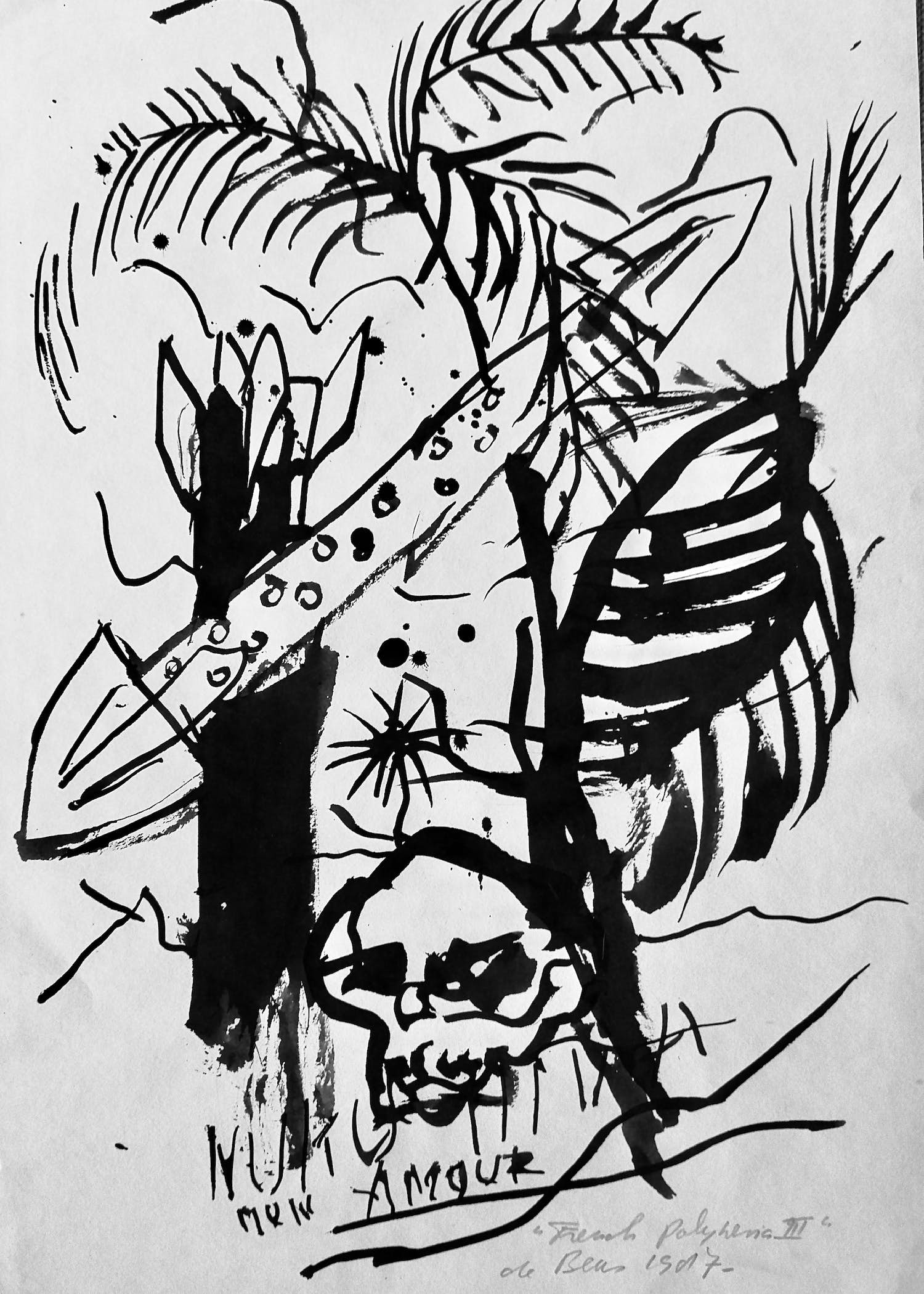 Jan de Beus - Inktekening "French Polynesia III verkocht voor € 40!