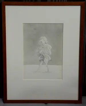 Peter Vos - Ingelijste inkttekening: half adelaar/half mens - 1968 kopen? Bied vanaf 375!