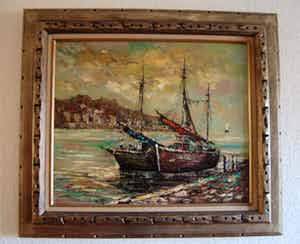 Niet of onleesbaar gesigneerd - Baai met vissersboten verkocht voor € 10!