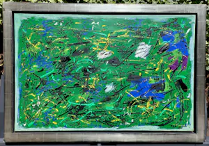 Andre van der Vossen - Abstracte compositie, olieverf op doek (zeer mooi ingelijst, groot) kopen? Bied vanaf 1495!