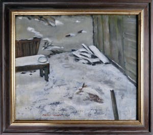 Frans Room - Achtererf in de Winter - 70er jaren - vroeg werk kopen? Bied vanaf 1!