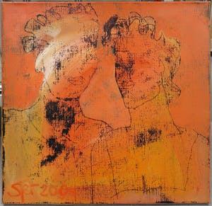 Sjer Jacobs - Olieverf op doek, Man en vrouw kopen? Bied vanaf 150!