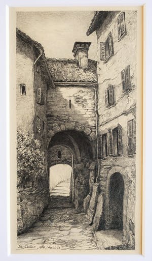 Jean Dulieu - Assisi 1984 - potloodtekening - fraai ingelijst kopen? Bied vanaf 195!