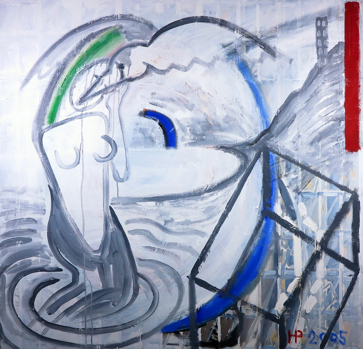 Hannes Postma - Olieverf op doek, Zonder titel - Ingelijst (Zeer groot) verkocht voor € 150!