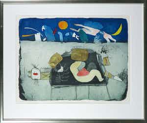 Michel van Overbeeke - Kleurenets met bladgoud, Into itself II - Ingelijst verkocht voor € 40!