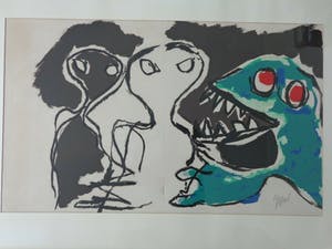 Karel Appel - A BEAST-DRAWN MAN / KLEURLITHO / 69x99cm / KADER / SIG kopen? Bied vanaf 500!