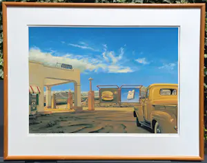 Araun Gordijn - Gasoline station USA, zeefdruk (netjes ingelijst) kopen? Bied vanaf 85!