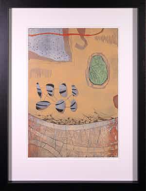 Willy van der Duyn - Houtsnede, Springen van steen op steen - Ingelijst verkocht voor € 50!