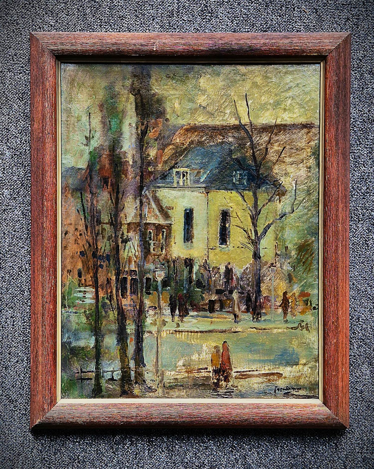 Poppe Damave - 1948 - olieverf op doek - stadsgezicht Haarlem met figuren - originele lijst kopen? Bied vanaf 65!