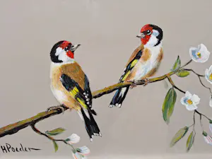 Henk Poeder - Twee Puttertjes op een tak met bloesem kopen? Bied vanaf 85!