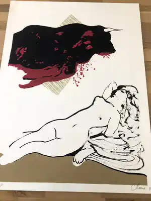 Hugo Claus - Stier met naakte vrouw verkocht voor € 175!