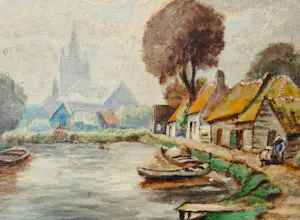 Niet of onleesbaar gesigneerd - omstreeks 1920 - olieverf "oud Voorschoten" in antieke handgesneden lijst kopen? Bied vanaf 1!