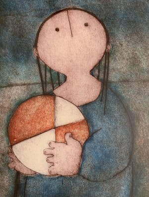 Gerda Smit - kleurenets - eigen druk - 'Kindje met bal' - 1991 (INGELIJST) kopen? Bied vanaf 149!