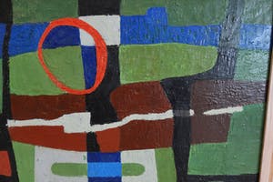 Juul Neumann - Geabstraheerd landschap met rode cirkel kopen? Bied vanaf 300!