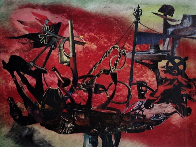 Mario Kriek - GROTE ca. 1950 gesigneerde surrealistische Collage/Aquarel "Ship of Fools" kopen? Bied vanaf 1!