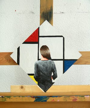 Gerard Boersma - Compositie Met Rood, Geel En Blauw (Vrouw kijkend naar Piet Mondriaan) kopen? Bied vanaf 75!