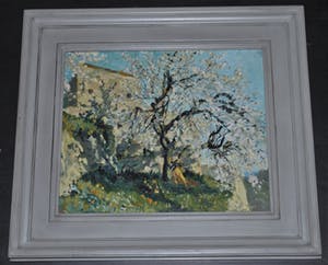 Theo Goedvriend - Zonnige mediterraanse scene met een bloeiende boom - olieverf kopen? Bied vanaf 350!