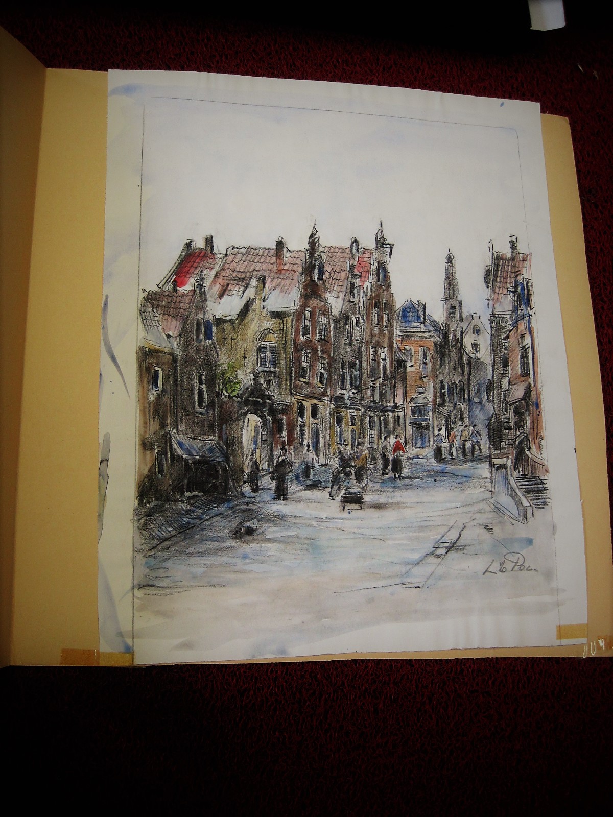 Louis van der Pol - grote Aquarel "personen in Hollandse stadstraat" ca. 1950 kopen? Bied vanaf 1!