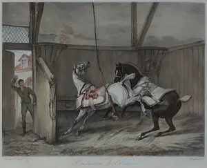 Carle Vernet - gegraveerd door Fazet, L'intérieur de l'Ecurie - Ingelijst kopen? Bied vanaf 50!