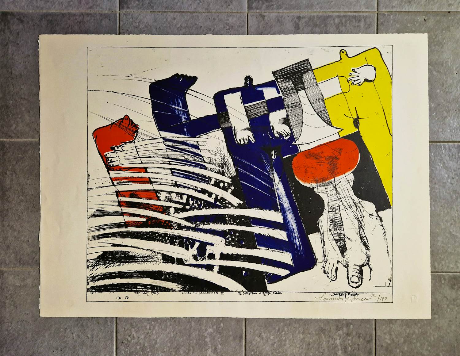 Hannes Postma - Grote kleuren Lithografie - Essay in Ballistics II- 1965 - handgesigneerd kopen? Bied vanaf 20!