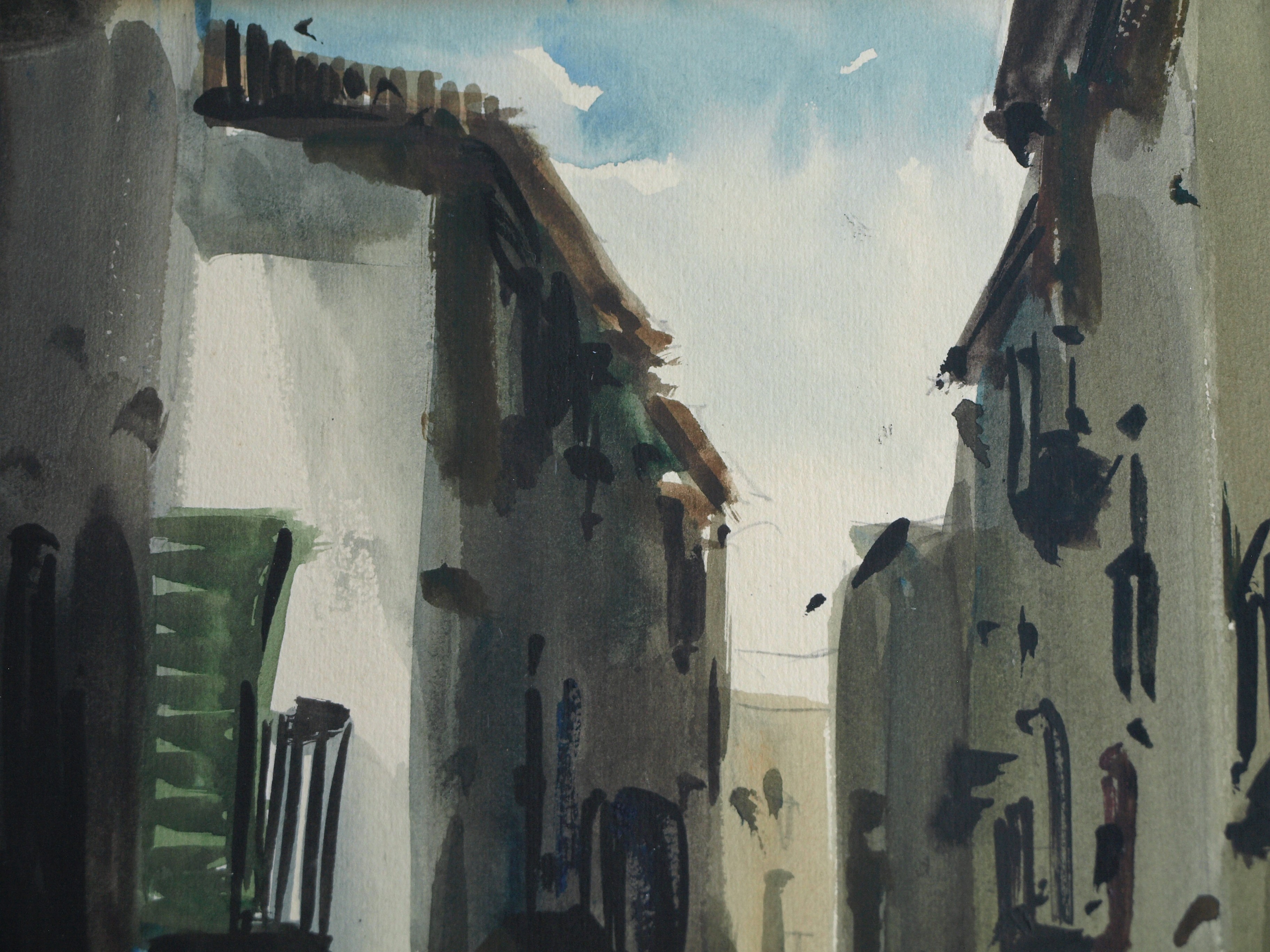 Niet of onleesbaar gesigneerd - Europese School - Aquarel – Straatje – gesigneerd & ingelijst  kopen? Bied vanaf 1!