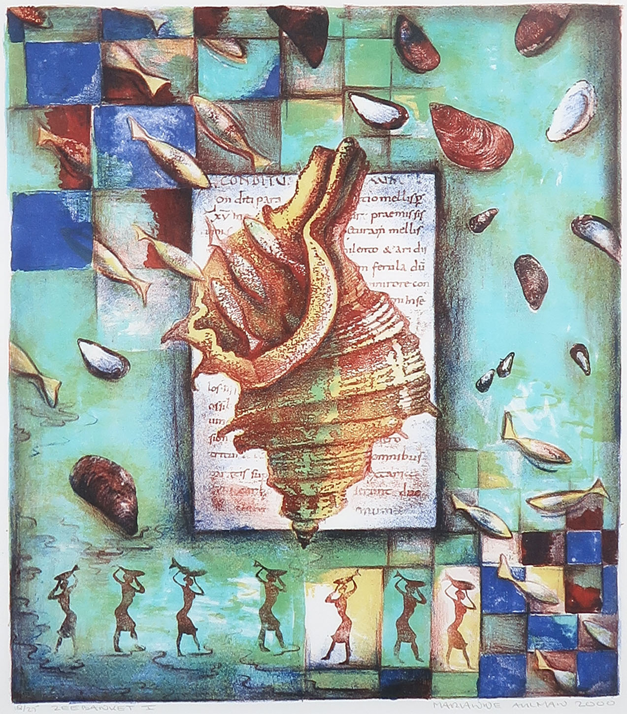 Marianne Aulman - Zeefdruk, Zeebanket I - Ingelijst kopen? Bied vanaf 35!