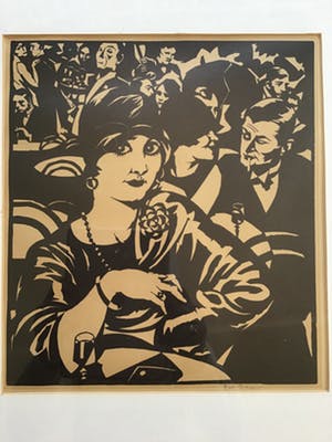 Pol Dom - Dame in Café, gesigneerd , 2 kleuren linosnede kopen? Bied vanaf 10!