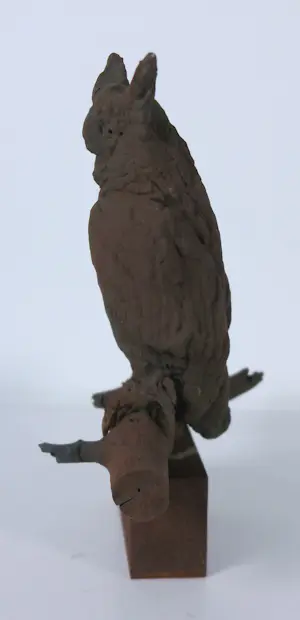 Paul Beckers - Drie sculpturen van ijzer en terracotta, Vogels (Ibis, Oehoe en uiltjes) + boek! kopen? Bied vanaf 250!