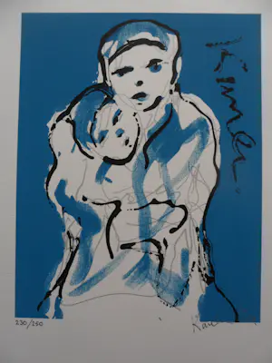 Jacob Kanbier - Zeefdruk. Moeder met kind kopen? Bied vanaf 15!