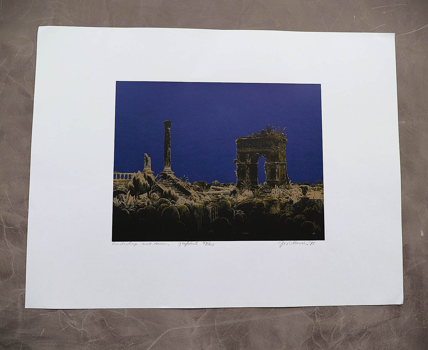 Jos Muris - Erg mooie kleuren - Zeefdruk "landschap met Ruines" beperkte oplage (115) kopen? Bied vanaf 40!