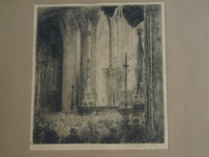 Walter Vaes - Ets , “Kerkinterieur”, Veere, Zeeland? – gesigneerd & ingelijst – ca 1915 kopen? Bied vanaf 10!