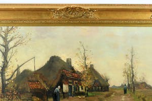 Arie Zwart - (1903-1981) - "Boerderijen aan landweg - Boerin met kippen". kopen? Bied vanaf 470!