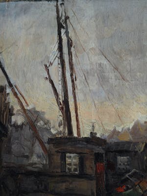 Niet of onleesbaar gesigneerd - Olieverf op doek, verdoekt op board (marouflé) , Havengezicht – Rein Snapper? kopen? Bied vanaf 1!