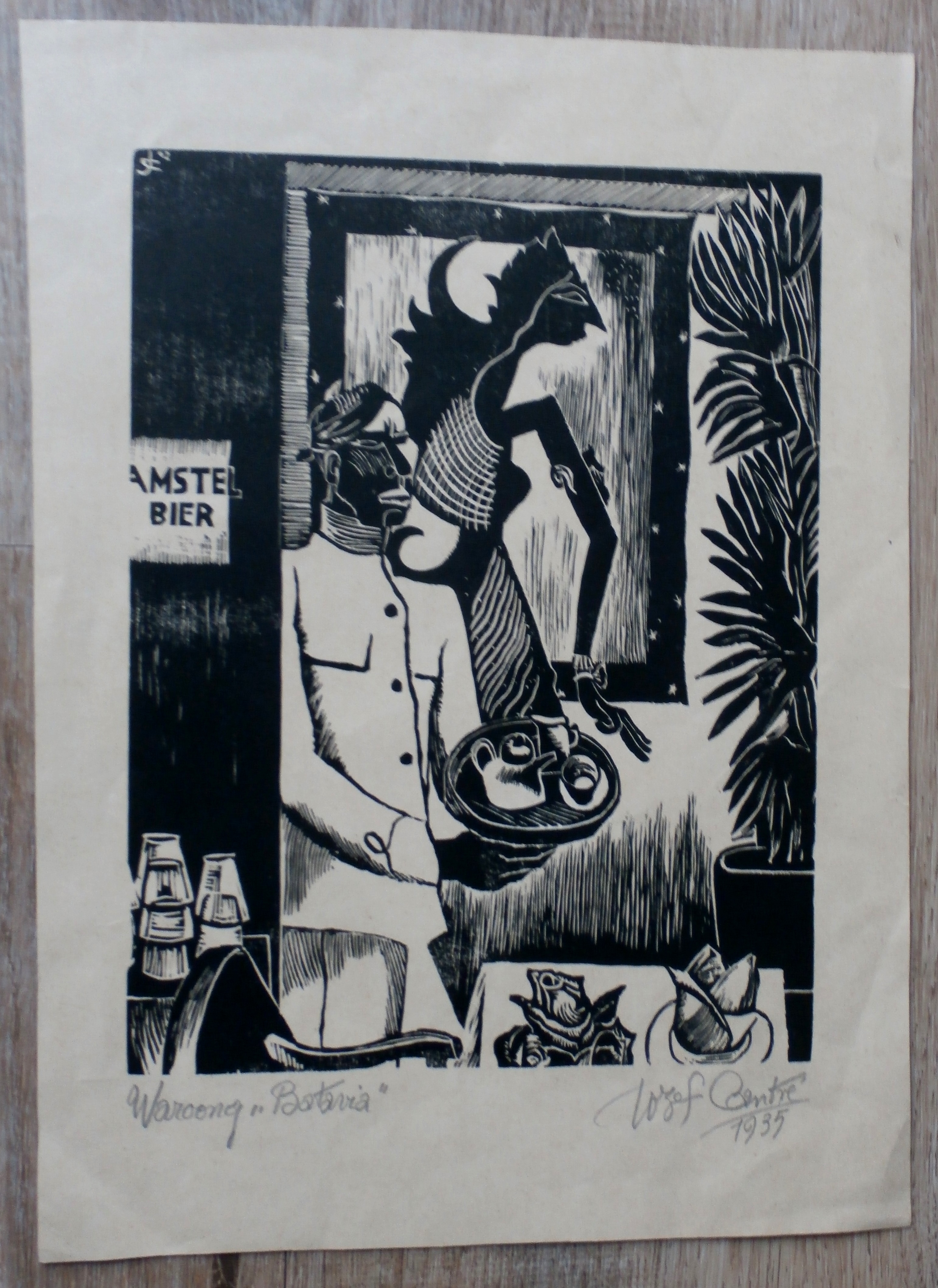 Jozef Cantre - Houtsnede: Waroong "Batavia" - 1935 kopen? Bied vanaf 20!