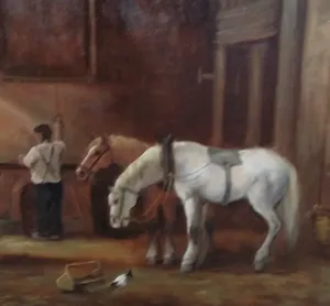 Niet of onleesbaar gesigneerd - gesigneerd - PAARDEN IN DE SMEDERIJ kopen? Bied vanaf 1!