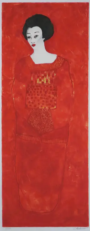 Carolina Paulussen - Zeefdruk op papier, Geisha Rood - Ingelijst kopen? Bied vanaf 70!