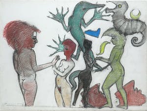 Peter Heinemann - Krijttekening, Wezens - Ingelijst (Groot) kopen? Bied vanaf 1!