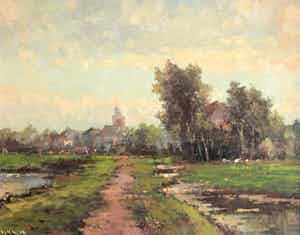 Anton van Unen - Landschap met zicht op een dorpje verkocht voor € 1!