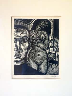 Lou Strik - Houtsnede, Ingelijst verkocht voor € 50!