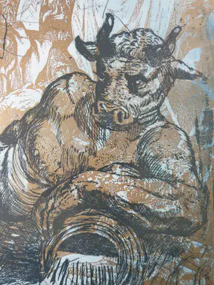 AcheterNiet of onleesbaar gesigneerd - MINOTAURUS / KLEURETS / 80x60cm / KADER? Enchérissez de 1!