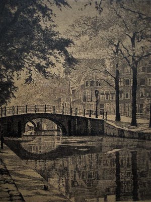 Maarten Langbroek - Prachtige Ets "Rustige ochtend op de Reguliersgracht Amsterdam" gesigneerd kopen? Bied vanaf 10!