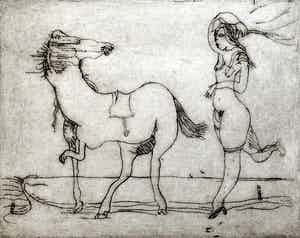 Allard Budding - Handgesigneerde ets | 'Naakte vrouw met paard' | Eigen druk 1986 verkocht voor € 80!