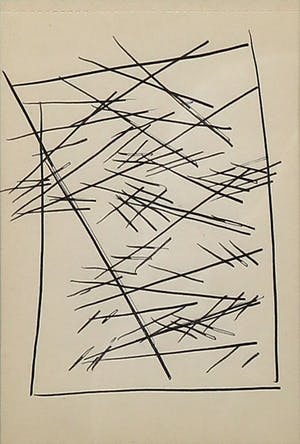 Siep van den Berg - Lot van twee tekeningen met pen, Abstracte compositie - Ingelijst kopen? Bied vanaf 1!